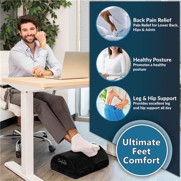 Foot Rest for Under Desk at Work – Adjustable Memory Foam Foot Stool Under Desk - Picture 3 of 6